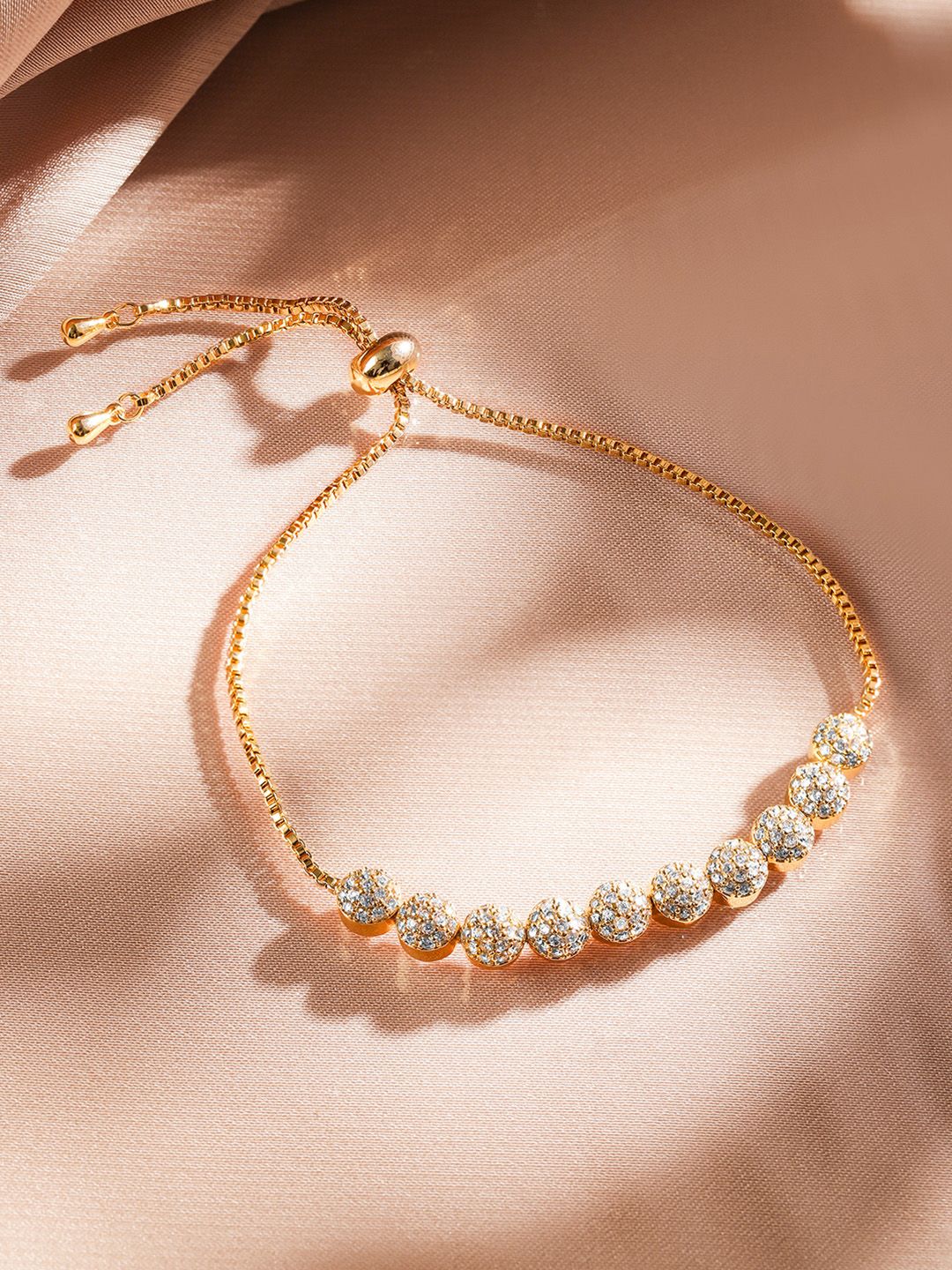 Dhiyona RJ Women's 18K Gold Plated Cubic Zirconia Adjustable Pull Chain Bracelet