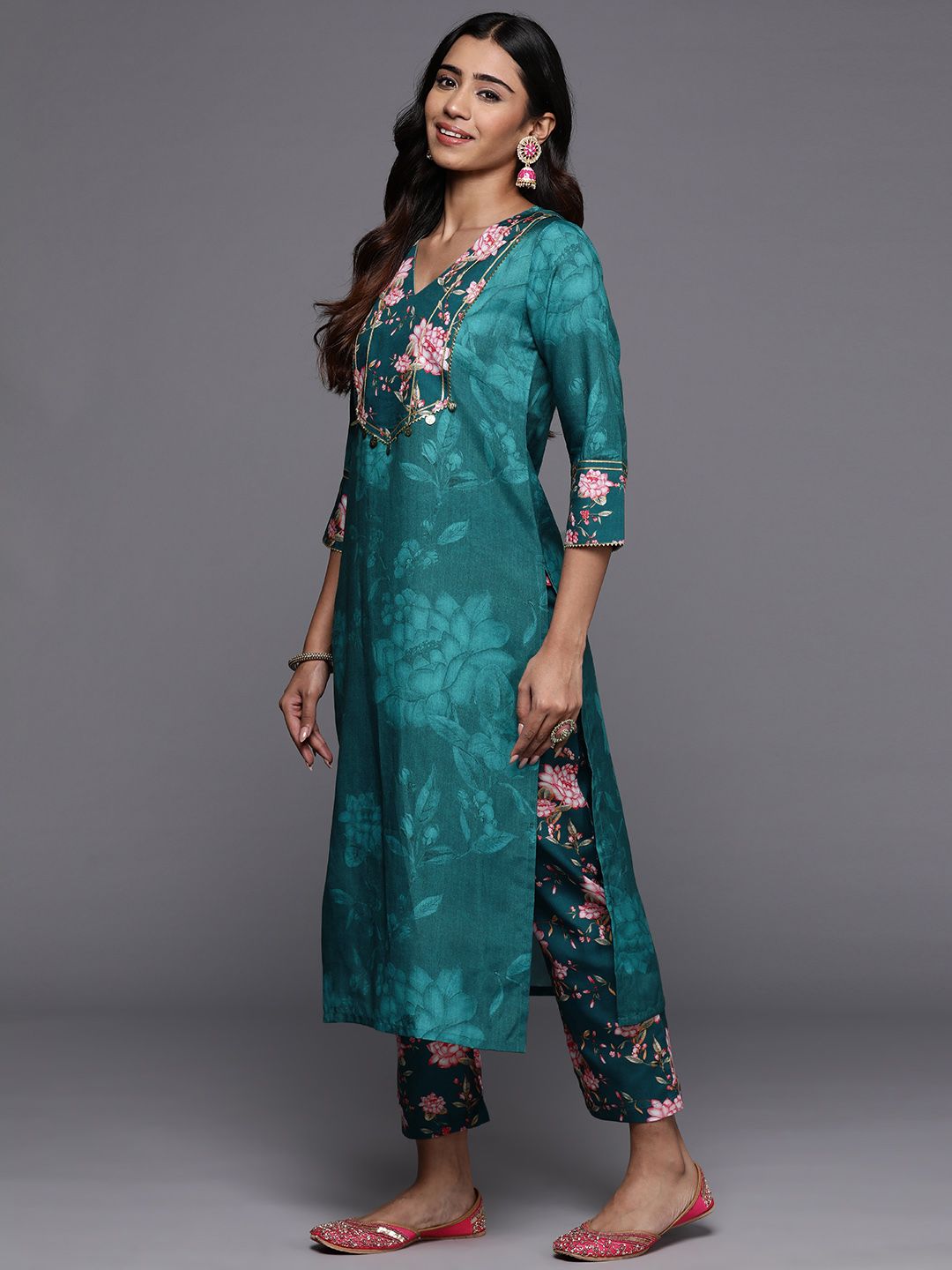 Dhiyona VA Women'sFloral Printed Regular Kurta with Trousers & Dupatta