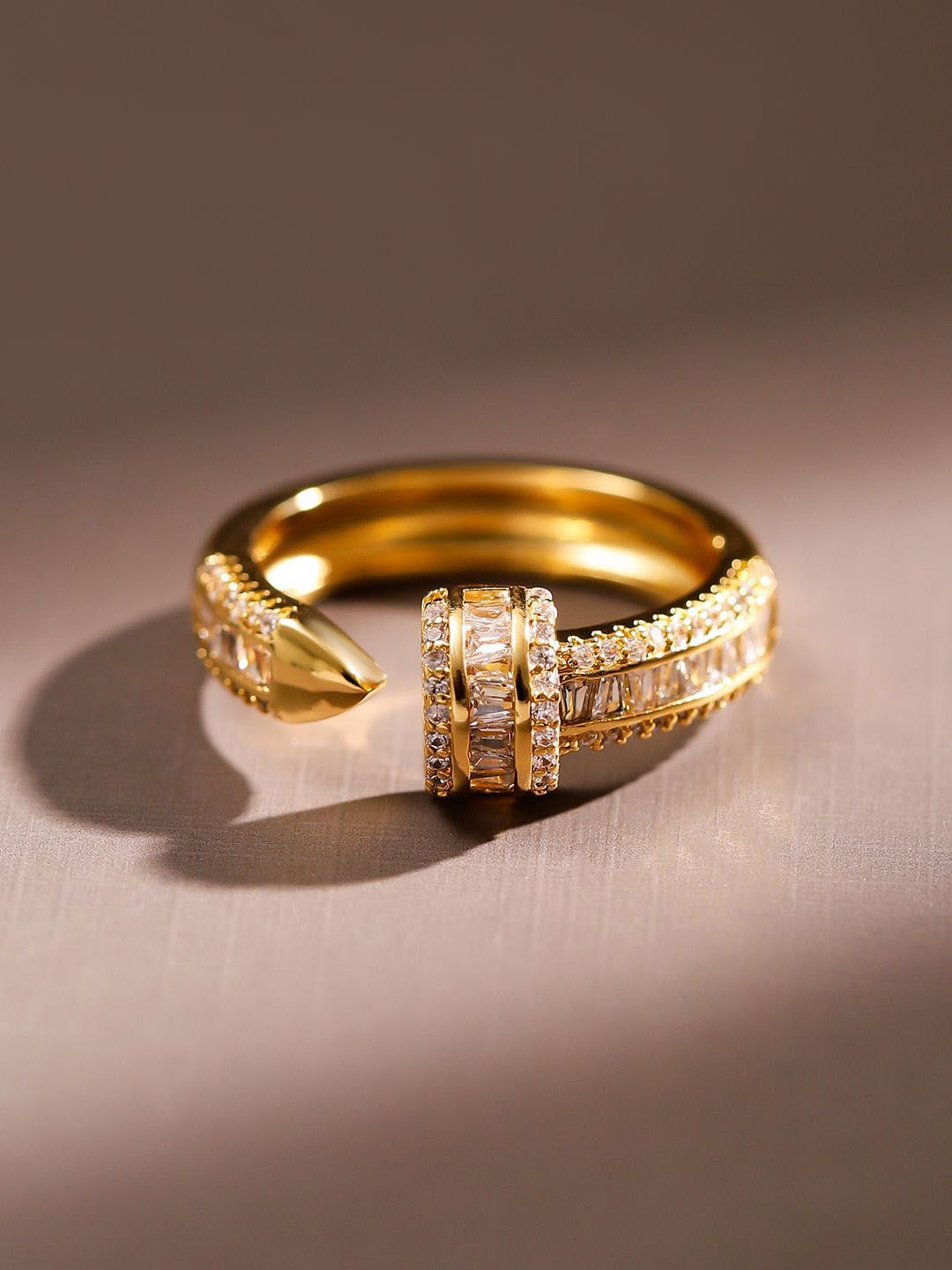 Dhiyona RJ Women's 18K Gold Plated White Cubic Zirconia Studded Demi Fine Openable Adjustable Ring