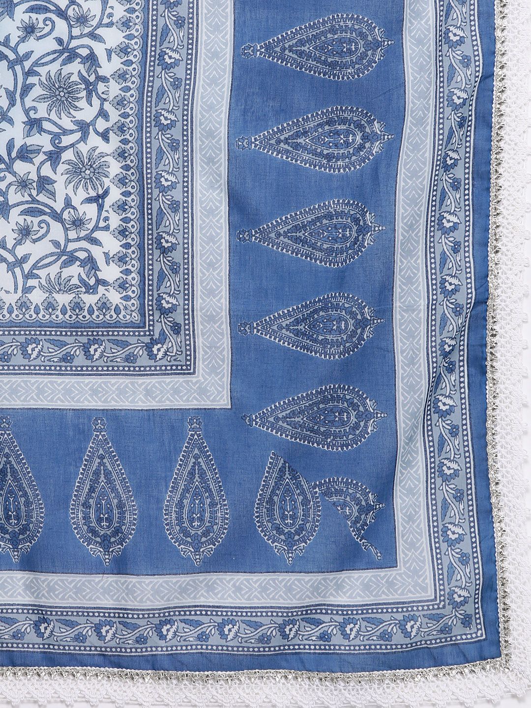 Dhiyona VA Women's Blue & Grey Ethnic Printed Pure Cotton Kurta with Trousers & Dupatta