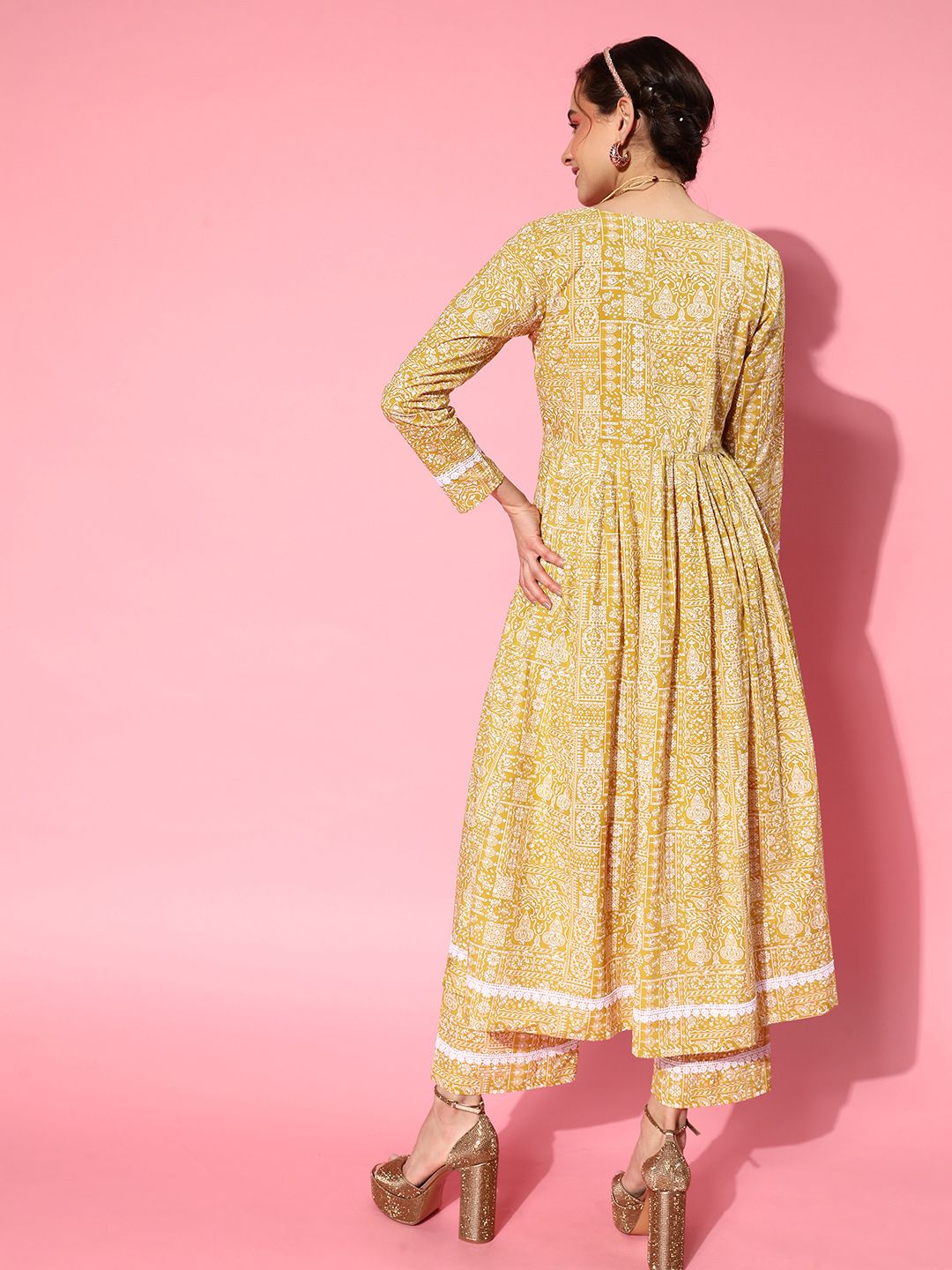 Dhiyona VA Women's Ethnic Motifs Printed Empire Pure Cotton Kurta with Trousers