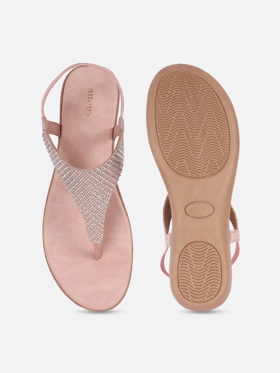 Dhiyona AK Rose Gold-Toned Embellished Open Toe Flats