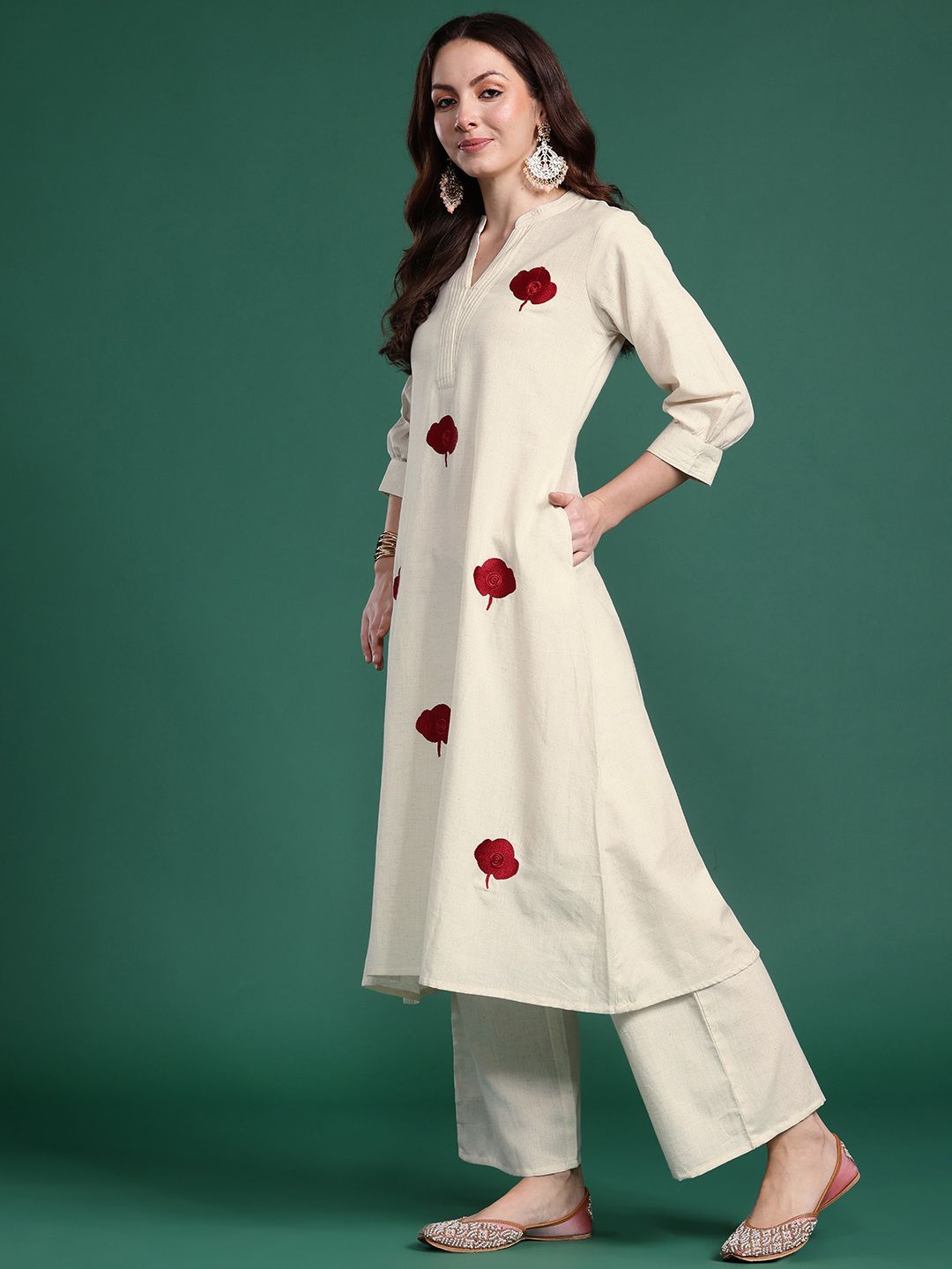 Dhiyona IE Women Floral Embroidered Thread Work Pure Cotton Kurta with Palazzos