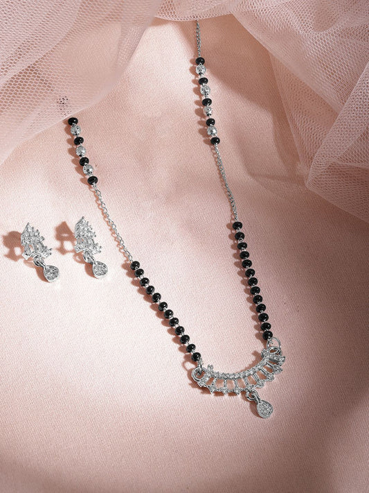 Dhiyona RJ Women's Silver-Plated & Beaded Mangalsutra With Earings