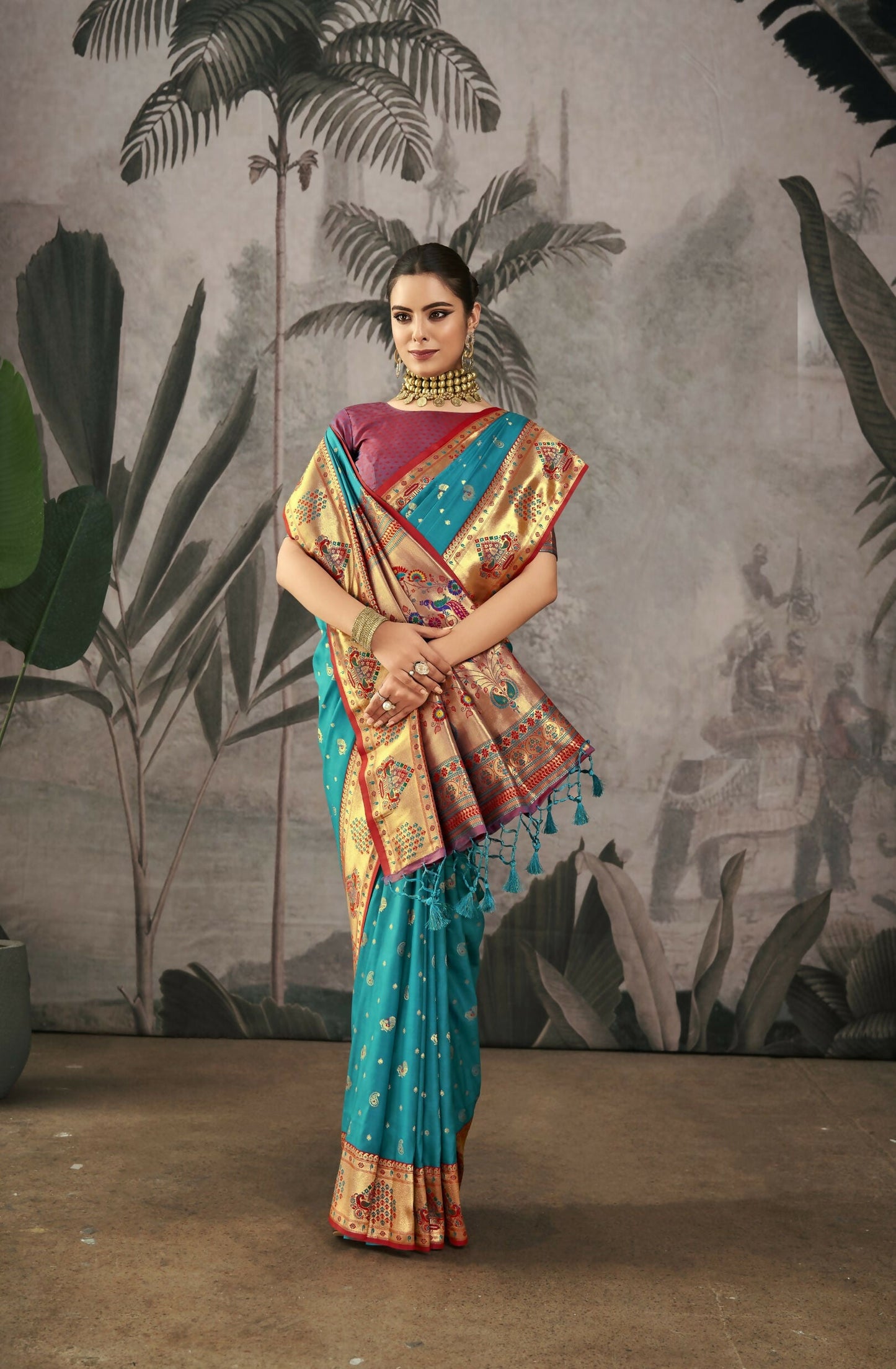 Women Paithani Isha Rama Saree With Unstiched Blouse