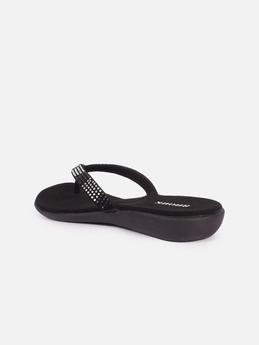 Dhiyona AK Black Embellished Open Toe Flats