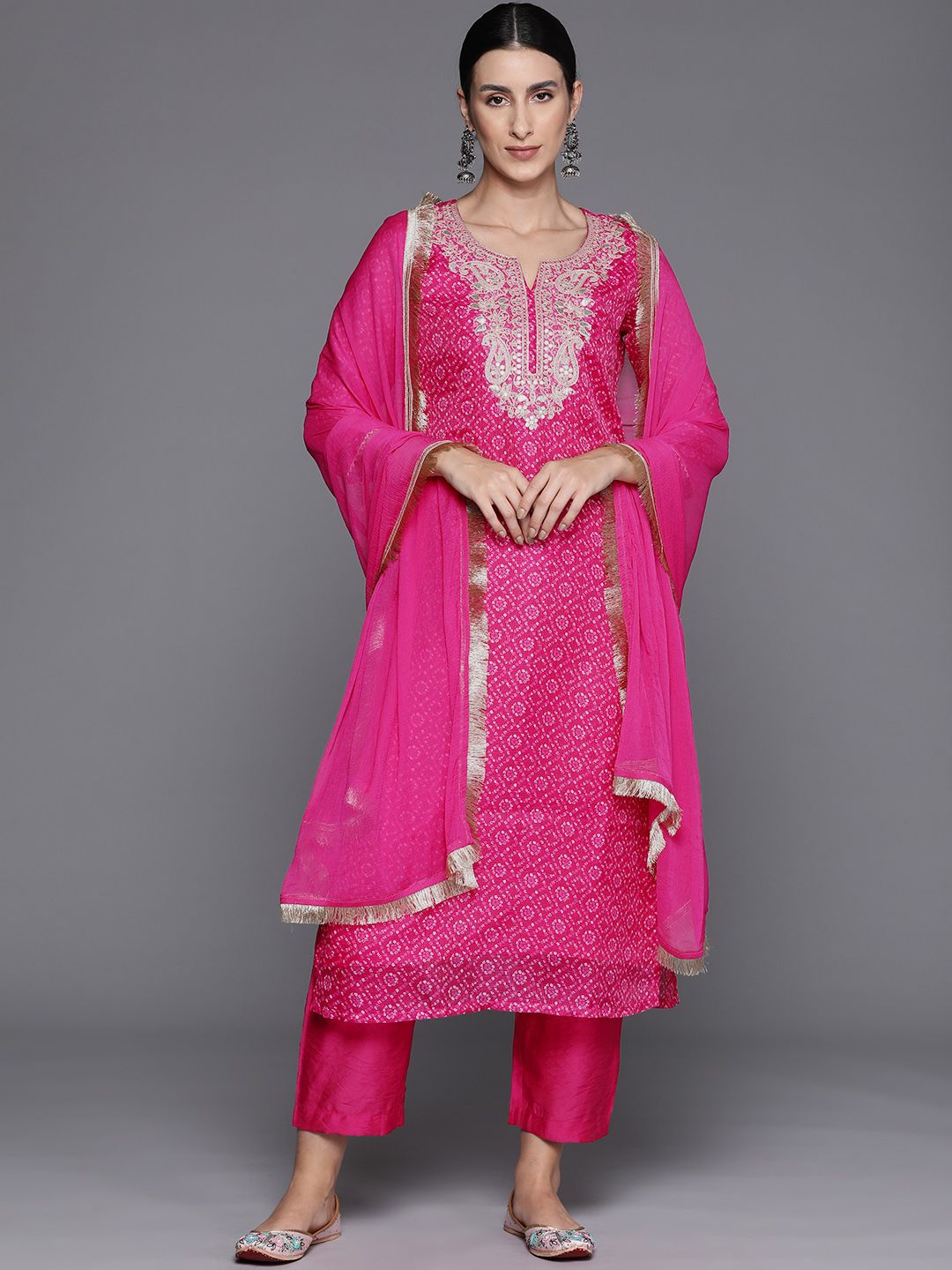 Dhiyona VA Women's Ethnic Motifs Yoke Design Regular Sequinned Kurta with Trousers & Dupatta