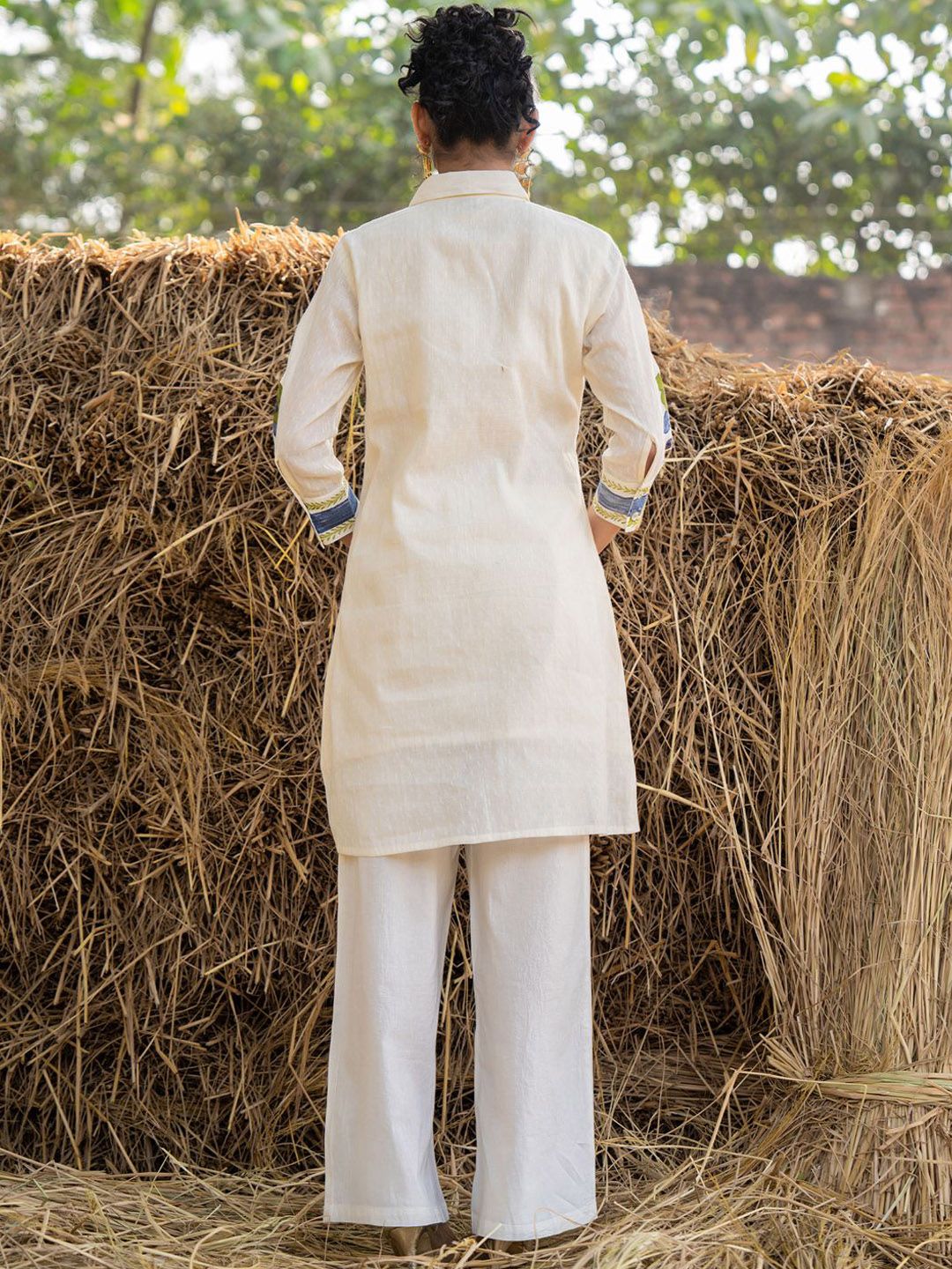 Dhiyona IE Floral Printed Shirt Collar Pure Cotton Tunic With Trouser