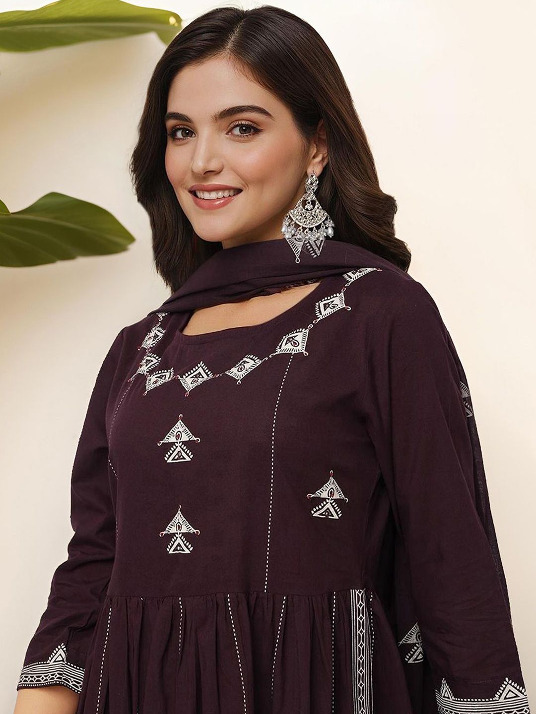 Dhiyona IS Women's Ethnic Motifs Printed Pure Cotton Kurta With Palazzos & Dupatta