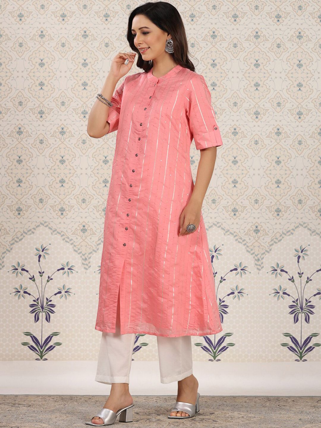 Dhiyona OD Striped Gotta Patti Sequinned A-Line Kurta