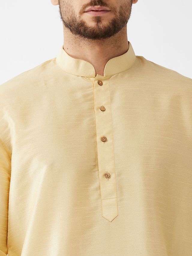 Men's Gold Silk Blend Straight Kurta and Dhoti Set