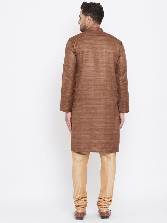 Men's Coffee Silk Blend Straight Kurta Pyjama Set