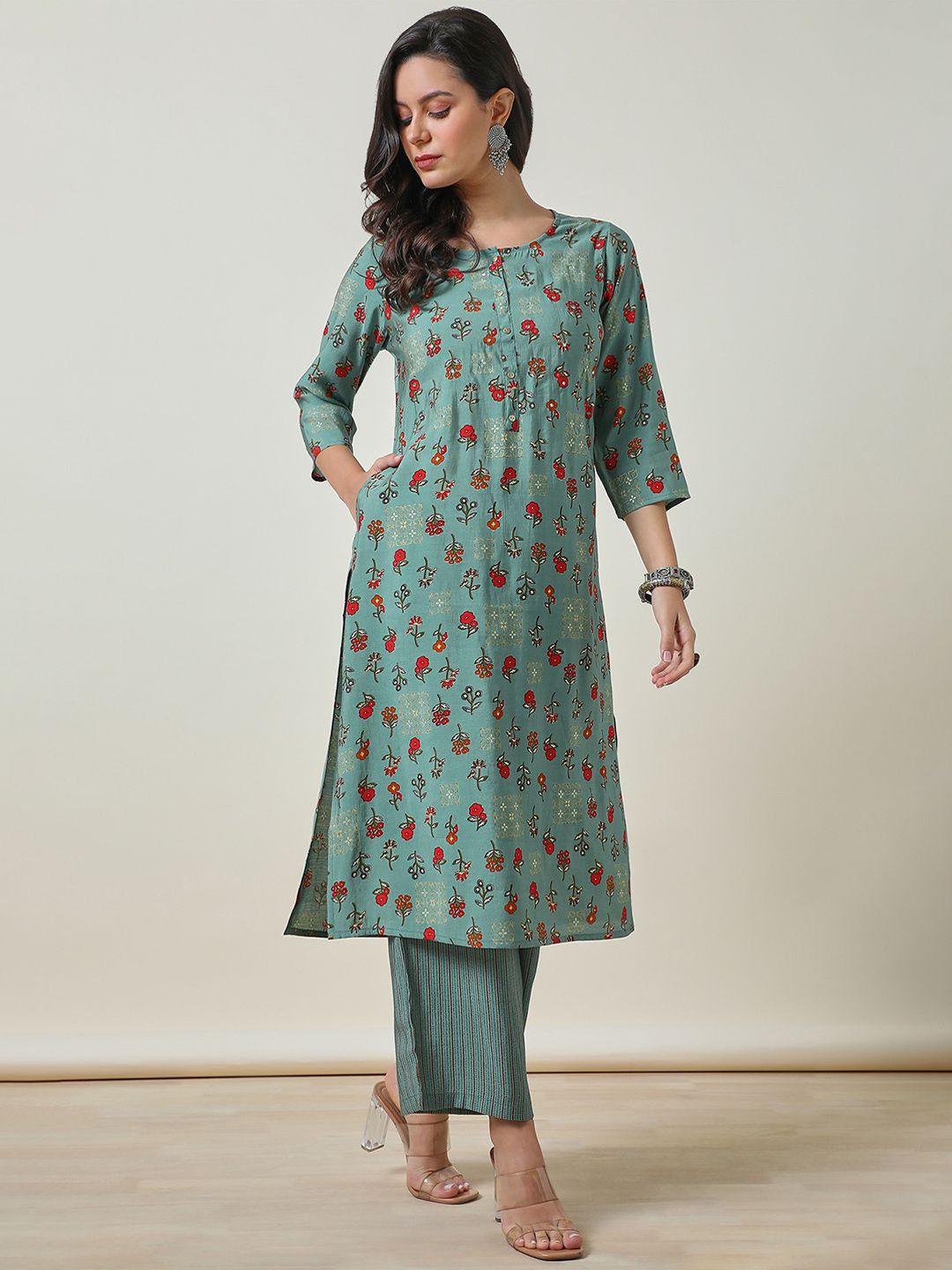 Dhiyona SO Women's Floral Printed Straight Kurta with Palazzos