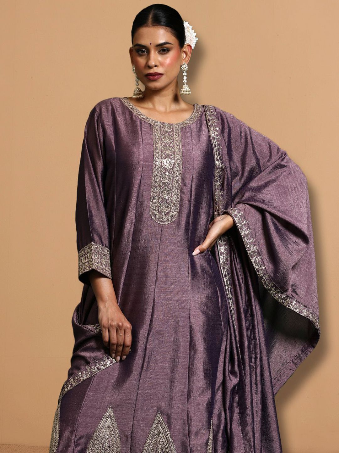 Dhiyona PD Women Women Zari Embroidered Anarkali Kurta With Trouser & Dupatta