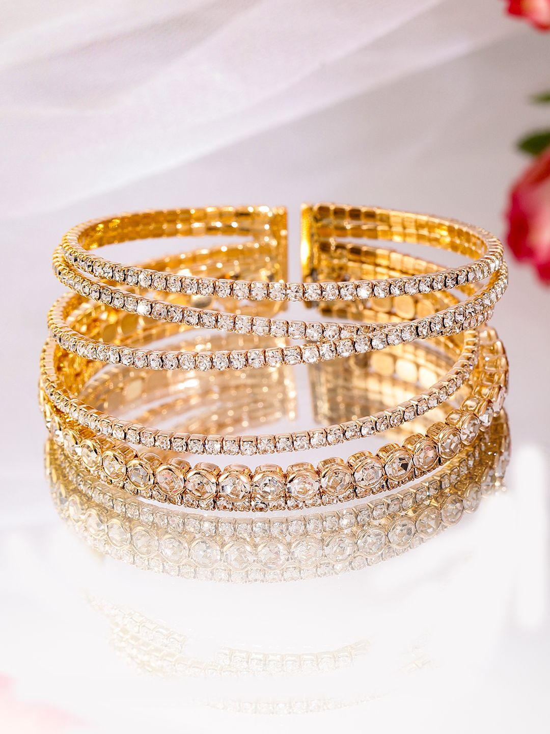 Dhiyona RJ Women's 18K Gold-Plated Cuff Bracelet with Sparkling AD & Cubic Zirconia Stones