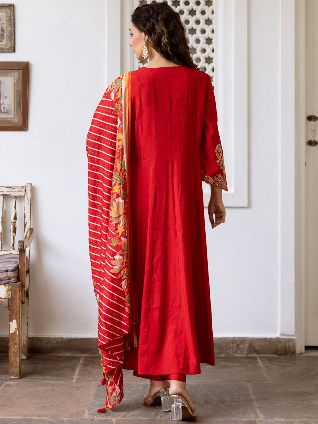 Dhiyona IE Women Ethnic Motifs Embroidered Empire Kurta with Trousers & With Dupatta