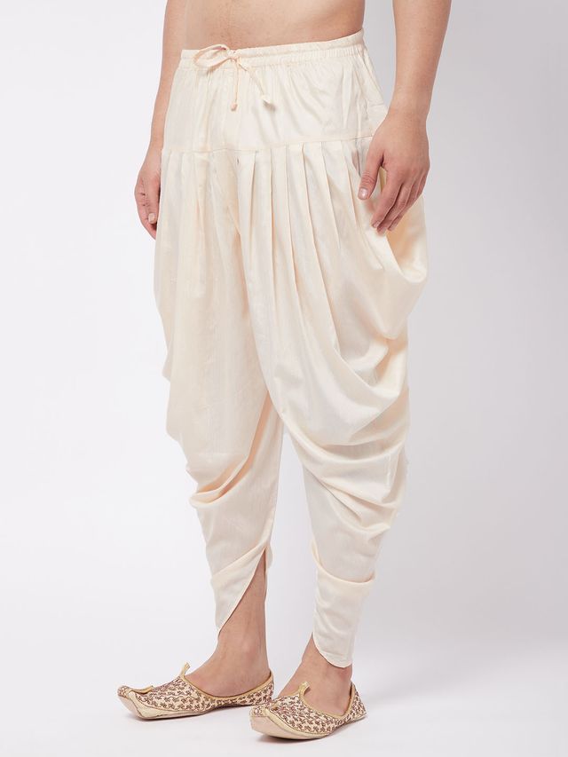 Men's Cream Cotton Cotton Satin Dhoti