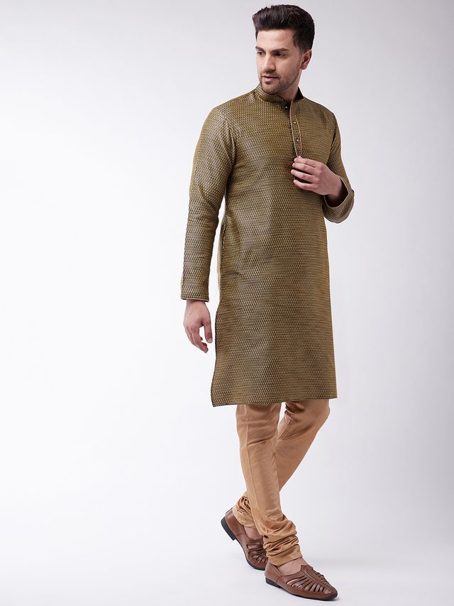 Men's Black Silk Blend Straight Kurta Pyjama Set