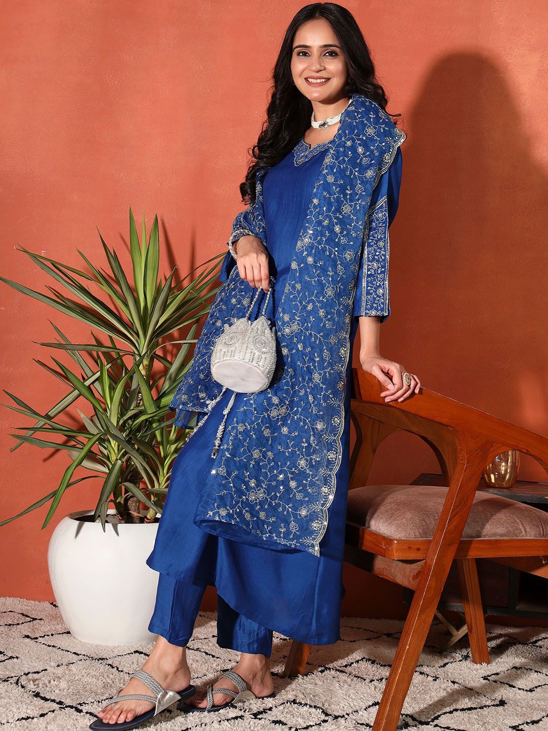 Dhiyona SN Women's Ethnic Motifs Embroidered Kurta with Trousers & Dupatta