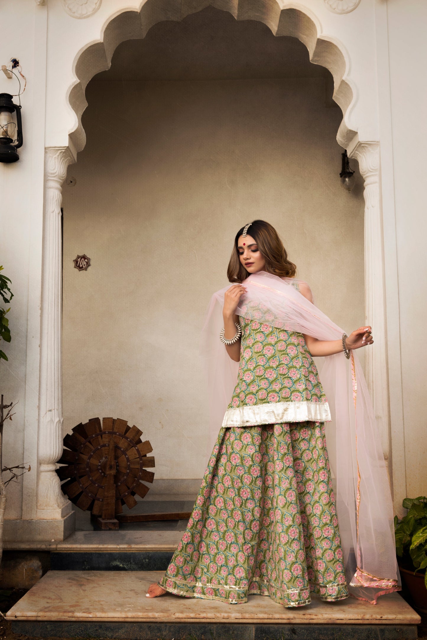 Hand Block Print Cotton Kurta Skirt Set