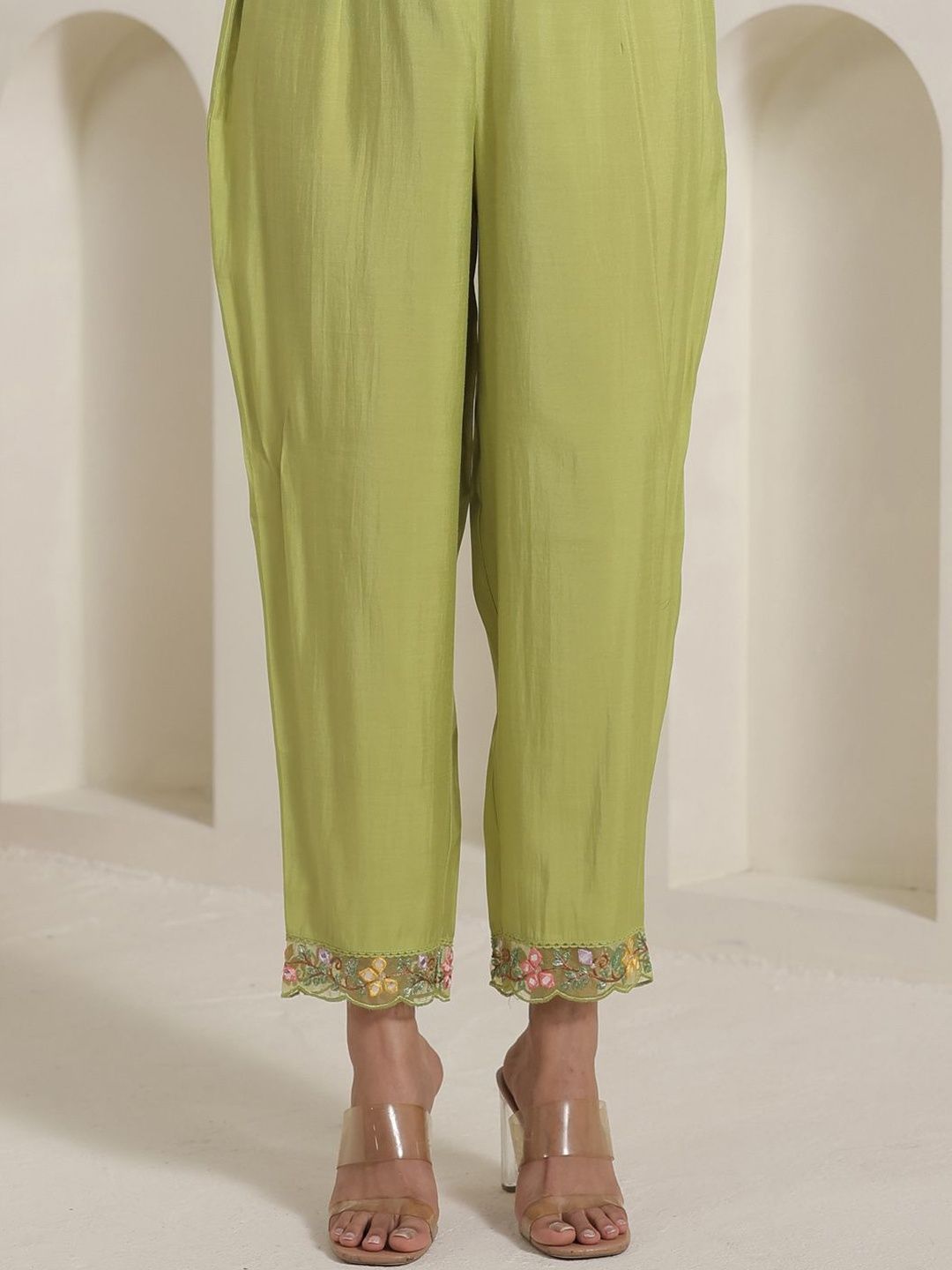 Floral Embroidered Thread Work Kurta With Trousers & Dupatta