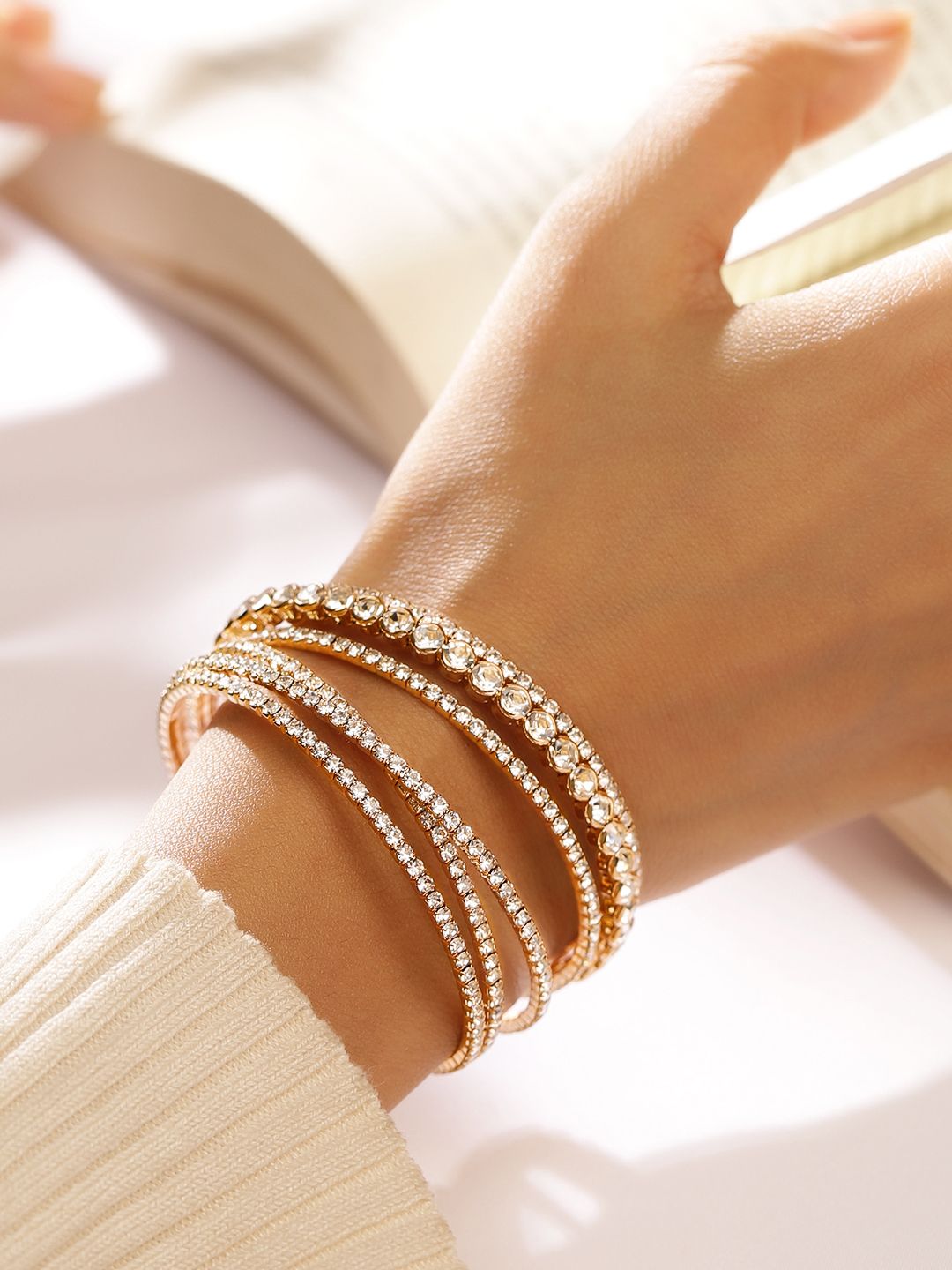 Dhiyona RJ Women's 18K Gold-Plated Cuff Bracelet with Sparkling AD & Cubic Zirconia Stones