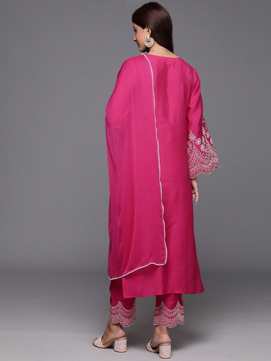 Dhiyona VA Women's Floral Embroidered Thread Work Kurta with Embroidered Trousers & Dupatta