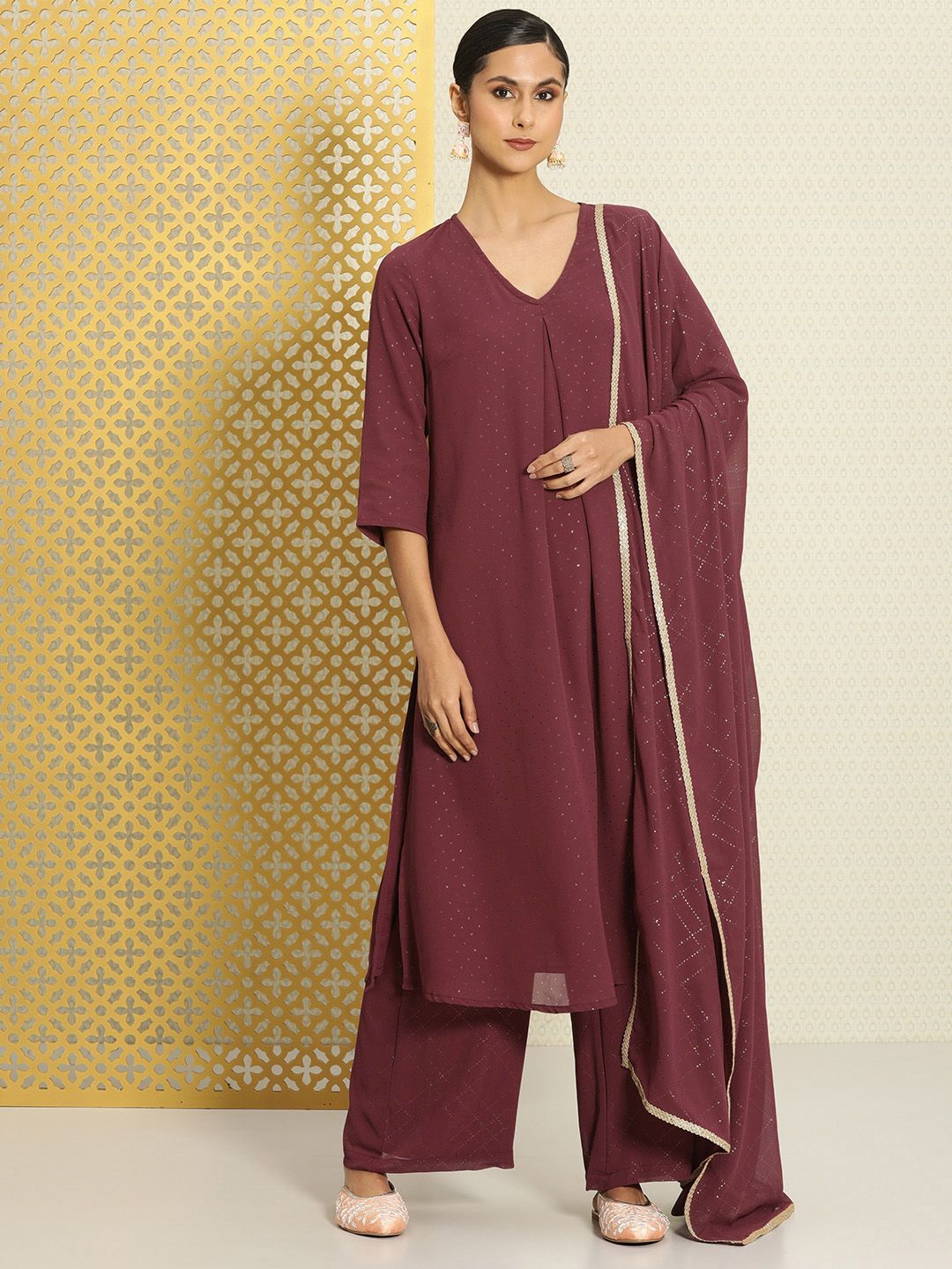 Dhiyona PD Women Women Self Design Regular Jashn Kurta With Palazzos & Dupatta