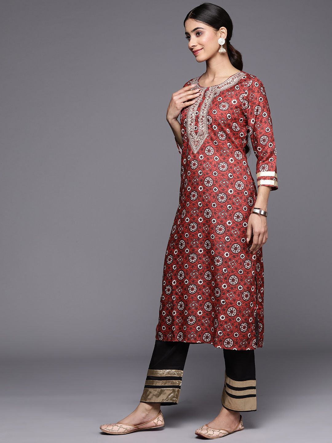 Dhiyona VA Women'sEthnic Motifs Printed Regular Kurta With Palazzos & Dupatta