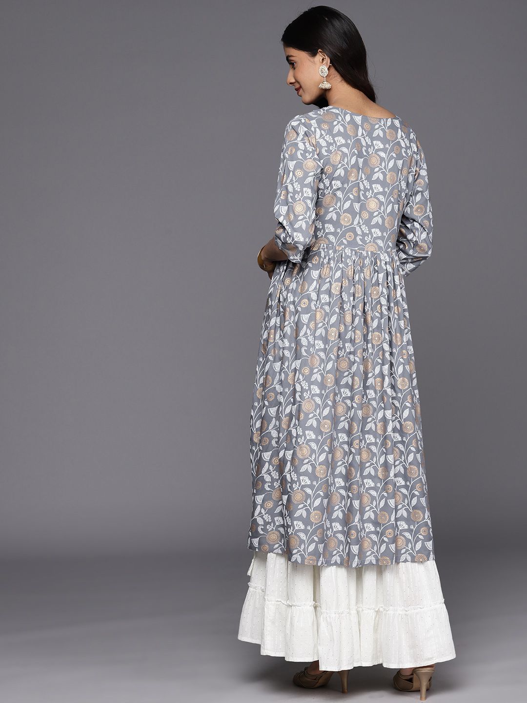 Dhiyona LB Women's Floral Yoke Design Mirror Work Kurta