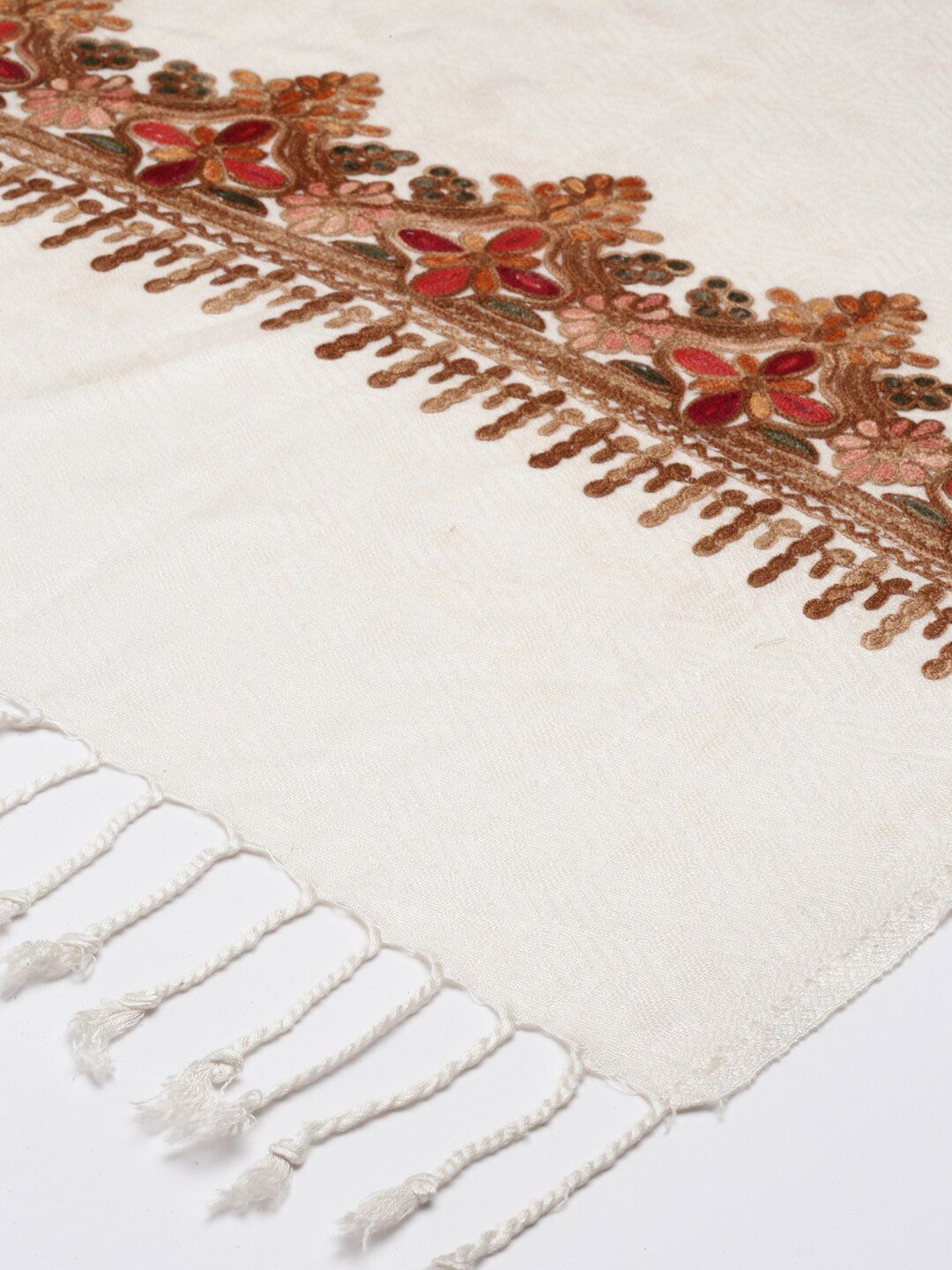 Dhiyona PA Women White Aari Embroidered Kashmiri Shawl