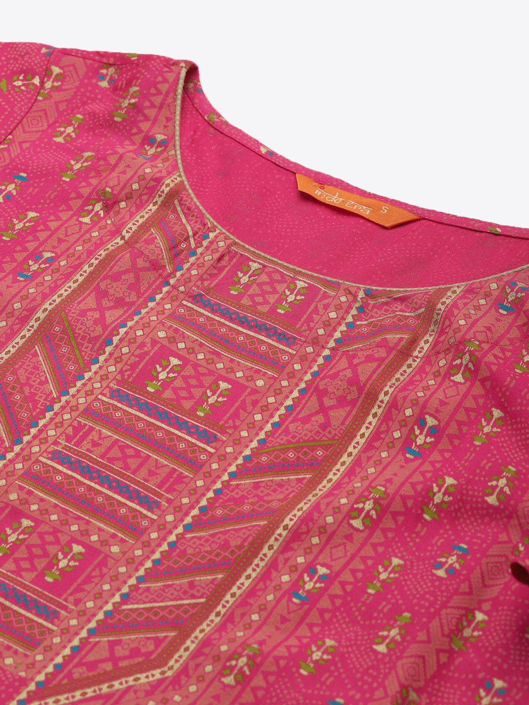 Dhiyona IE Women Pink & Peach-Coloured Foil Print Straight Kurta