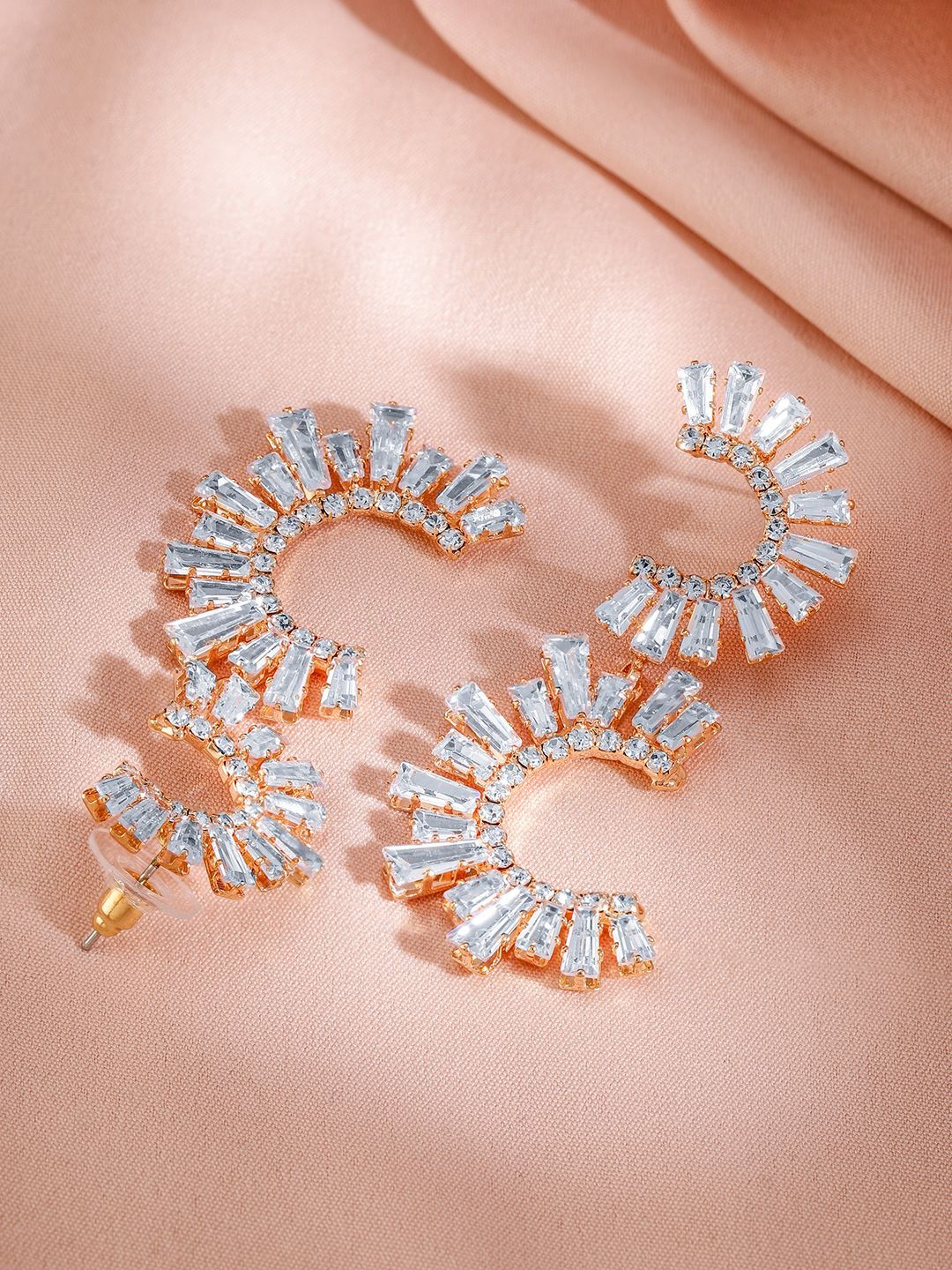 Dhiyona RJ Women's Dhiyona RJ Women's18K Gold-Plated Curved Crystal Stone Studded Contemporary Shaped Drop Earrings