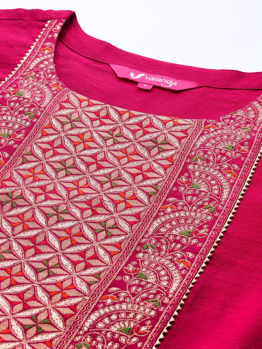 Dhiyona VA Women'sBrocade Yoke with Gota Detail Kurta with Trouser with Bandhani Printed Dupatta