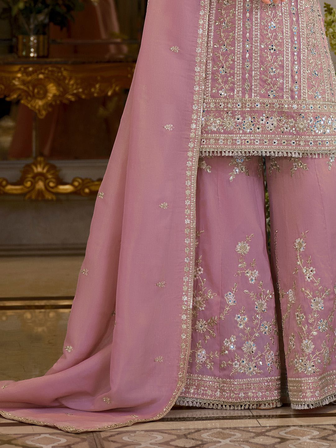 Dhiyona IE Women's Adults-Women Woven Design Embroidered Kurta with Sharara & Dupatta