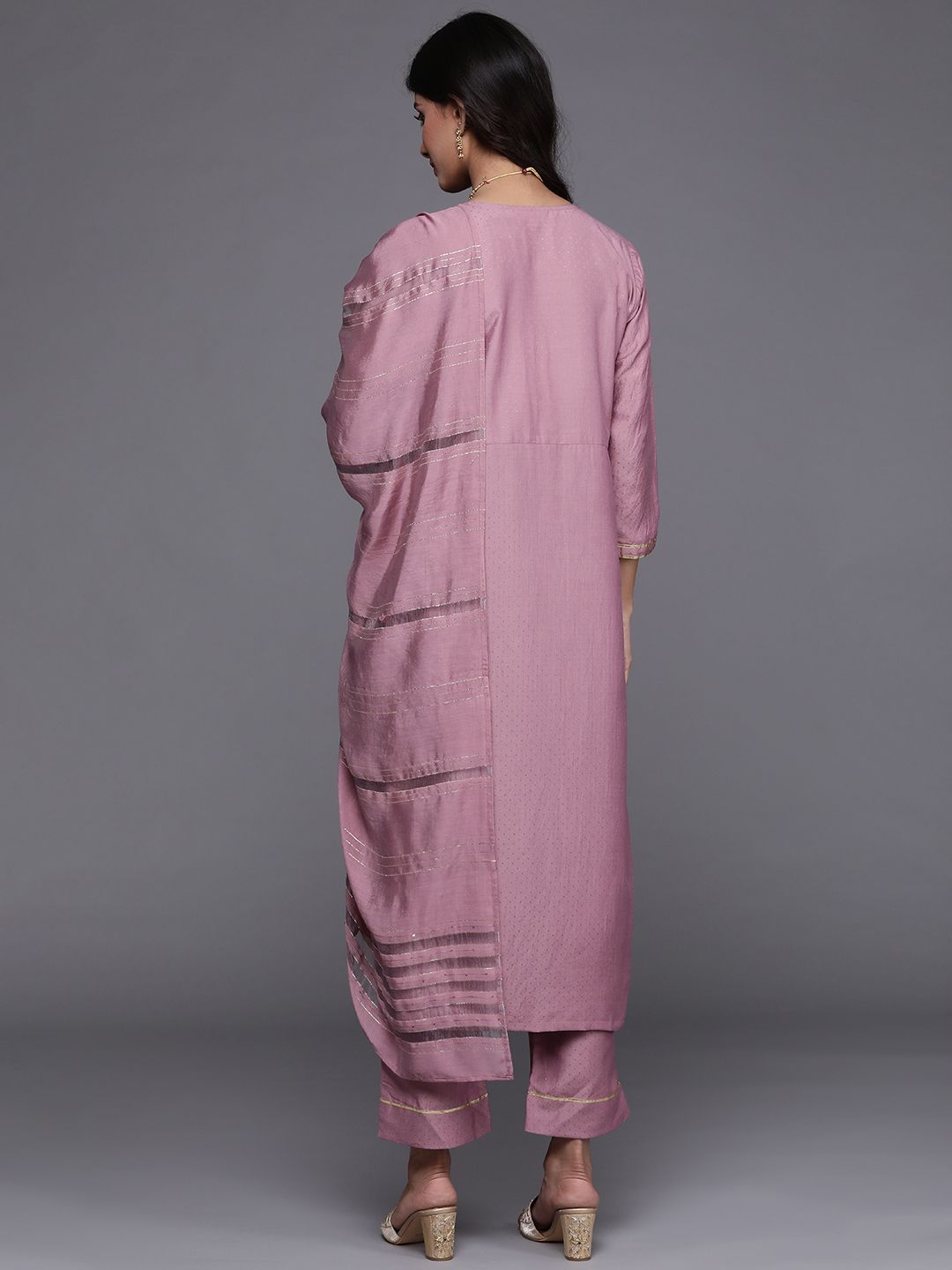 Dhiyona VA Women's Mauve Ethnic Motifs Embroidered Kurta with Trousers & Dupatta