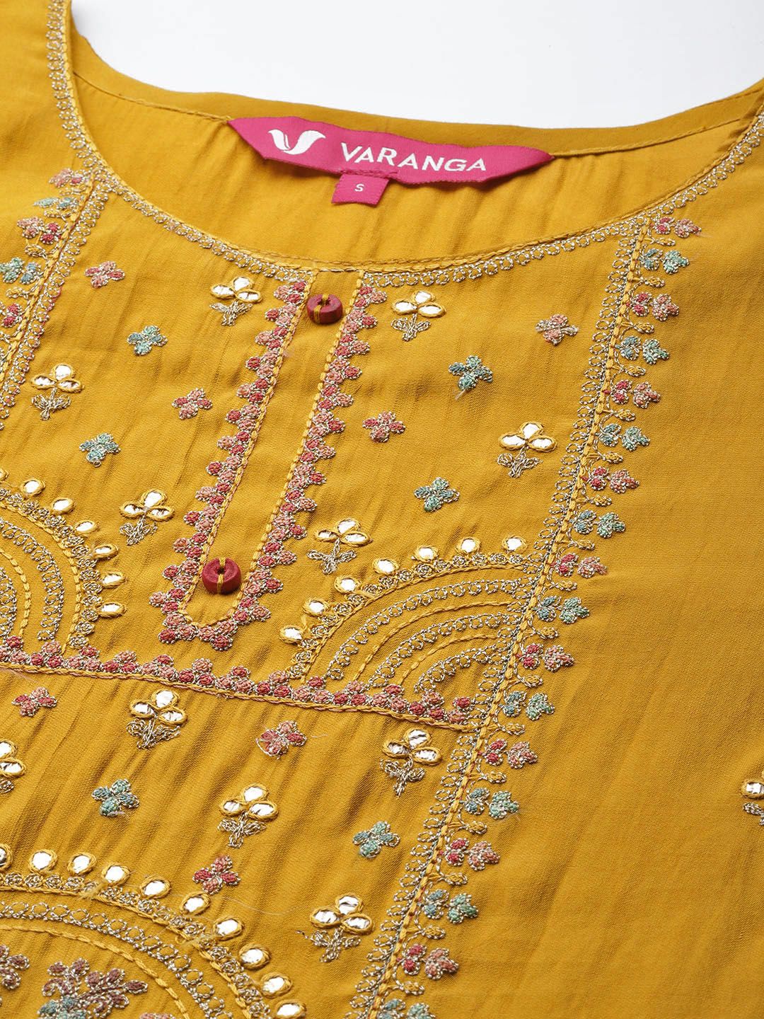 Dhiyona VA Women's Mustard Yellow Ethnic Motifs Embroidered Kurta with Trousers & Dupatta
