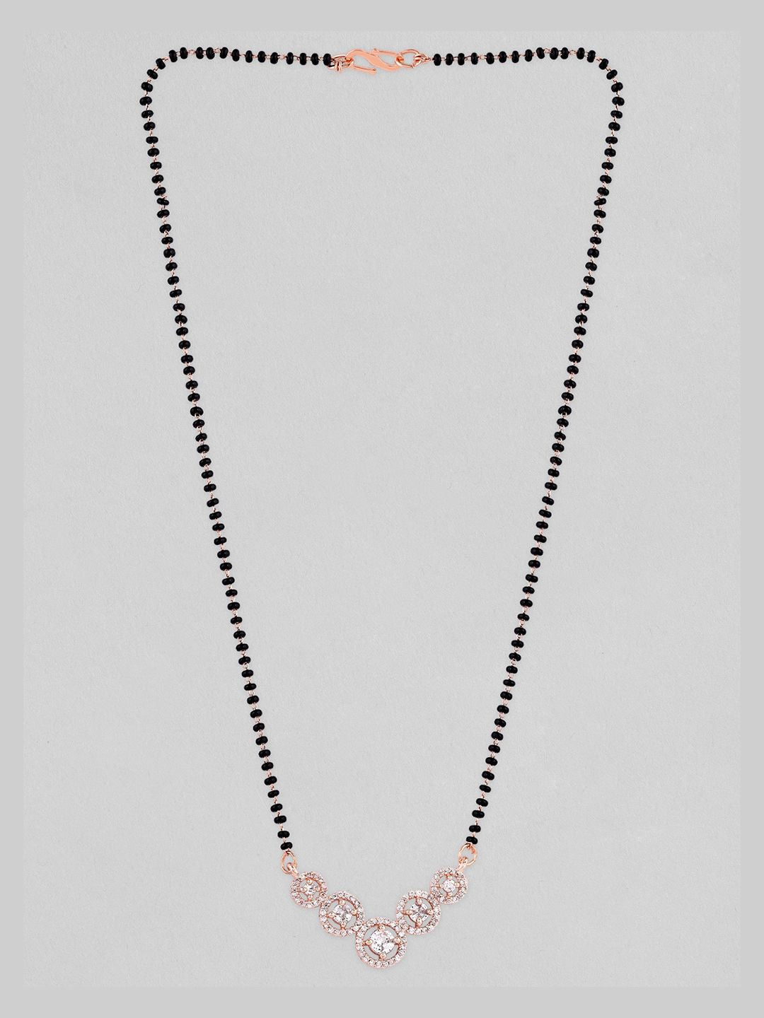 Dhiyona RJ Women's 18K Rose Gold Plated Cubic Zirconia Studded Black Beaded Mangalsutra