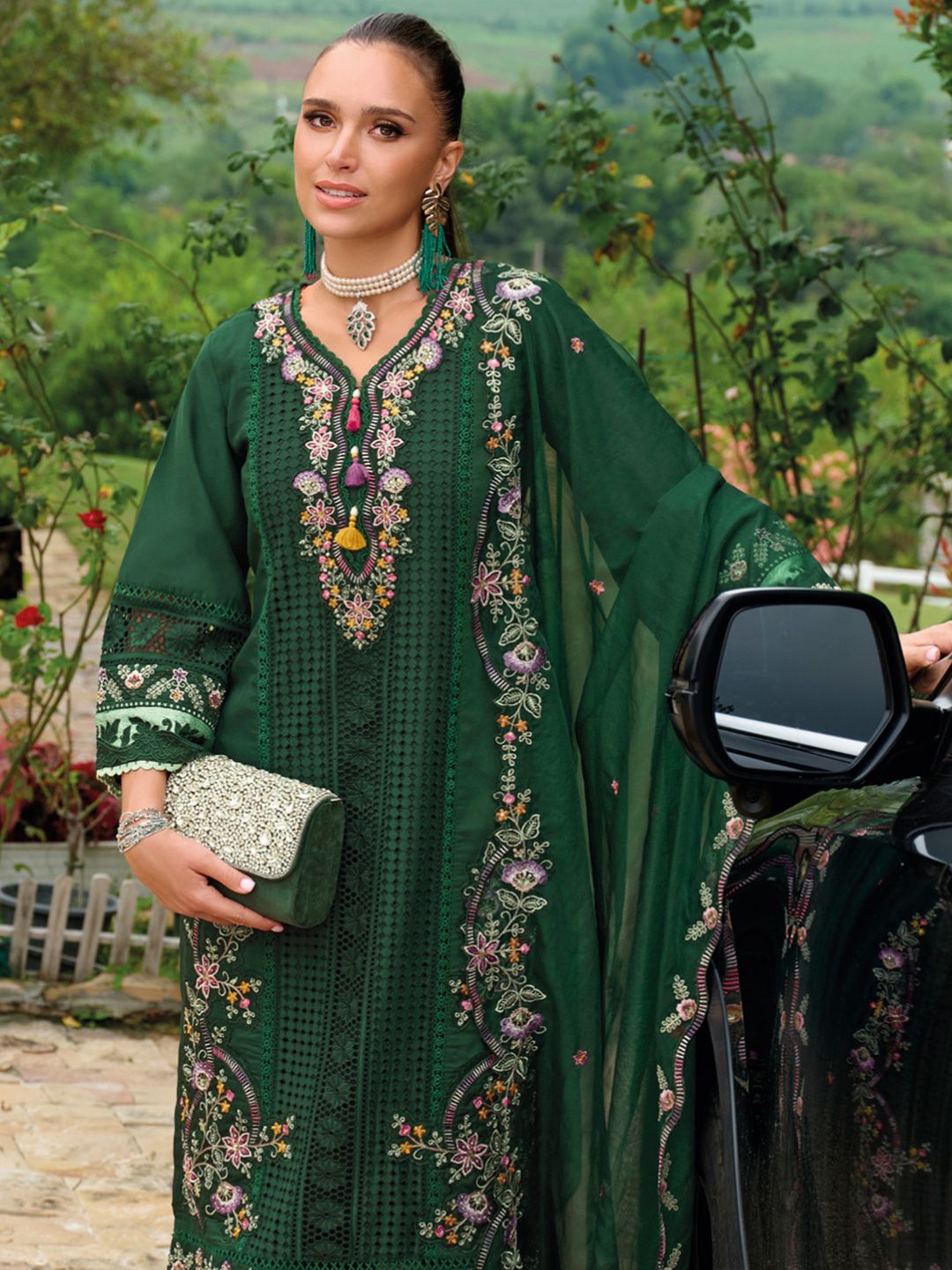 Adults-Women Woven Design Embroidered Kurta with Trousers & Dupatta