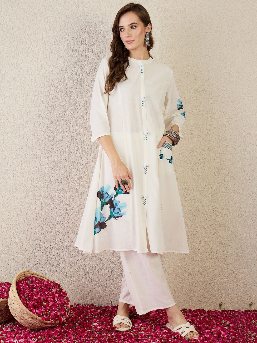 Dhiyona IE Printed Pure Cotton Straight Tunic With Trousers Co-Ords