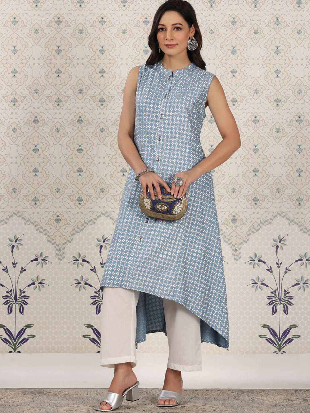 Dhiyona OD Ethnic Motifs Printed Mandrain collar A-Line Kurta