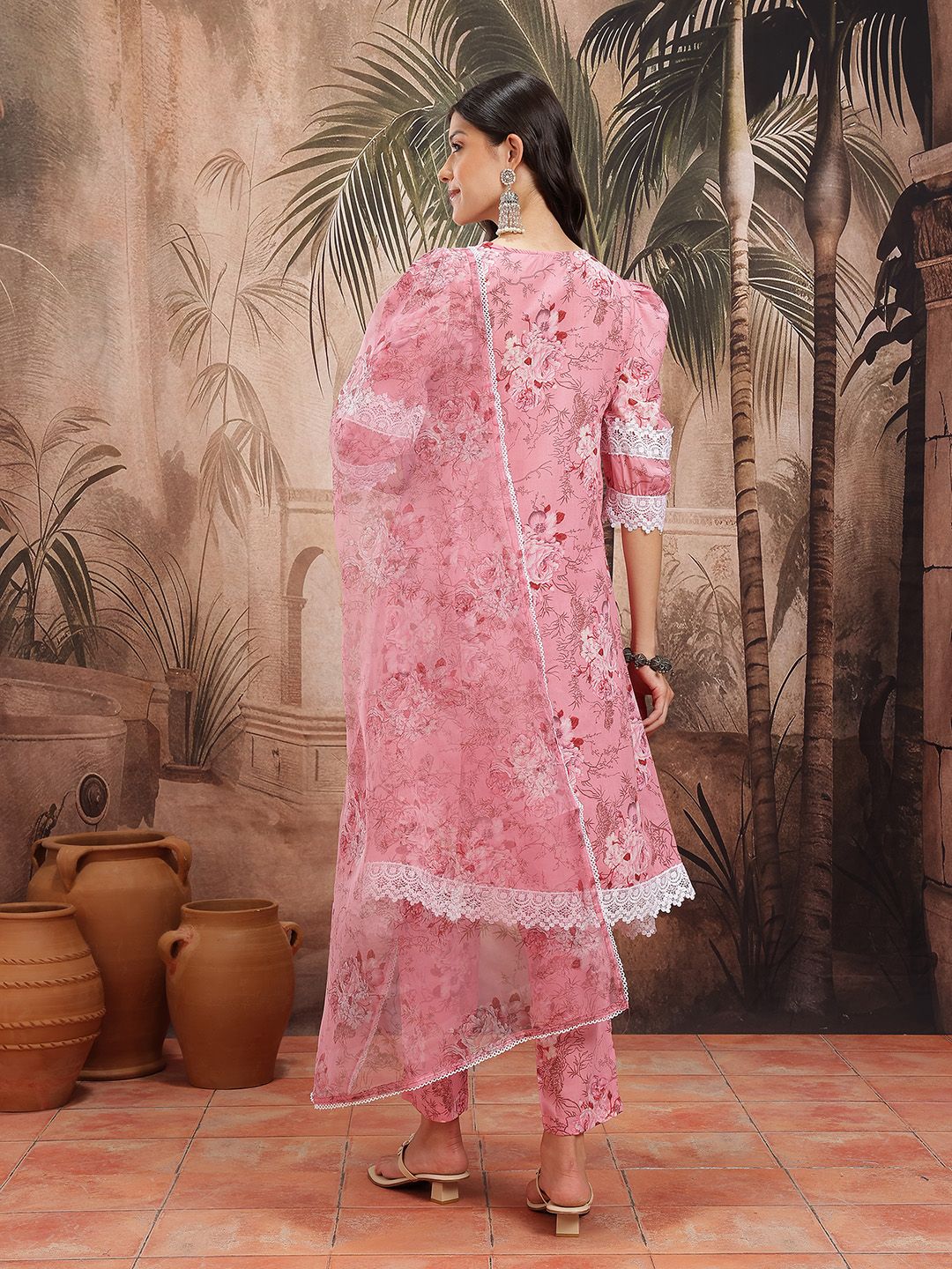 Dhiyona SN Women's Floral Print Paneled Kurta with Trousers & Dupatta