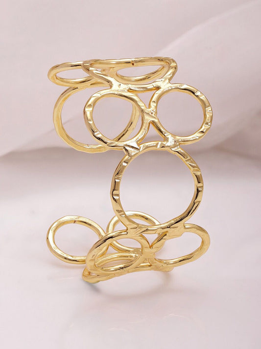 Dhiyona RJ Women's 18K Gold Plated Stylish and Circle Floral Design Cuff Bracelet