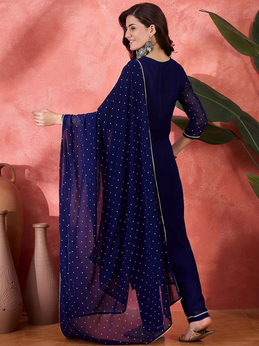 Dhiyona SN Women's Zari Sequence Thread Embroidered Straight Kurta With Trousers & Dupatta
