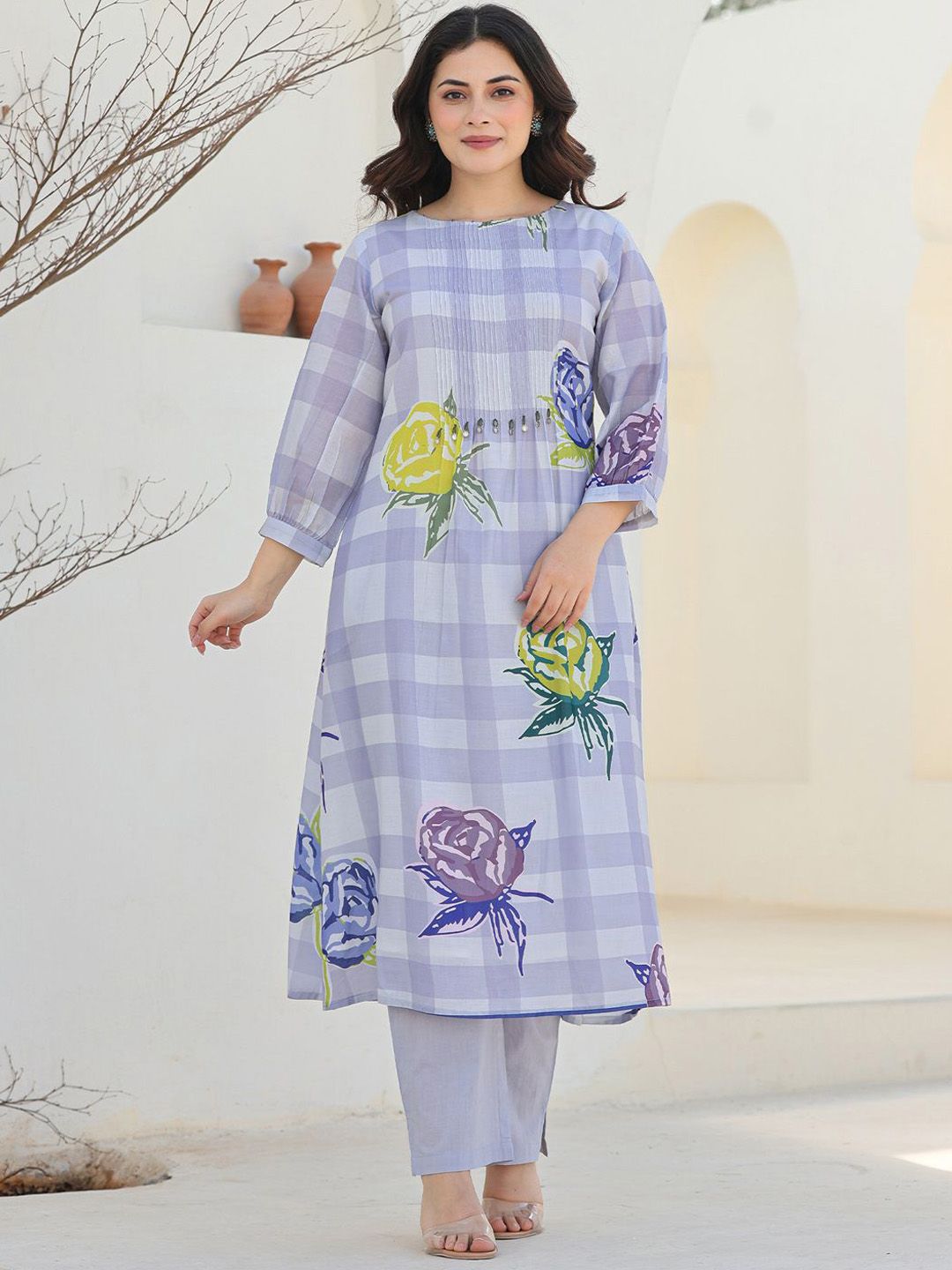 Dhiyona IE Floral Printed Pure Cotton Tunic With Trousers Co-Ords