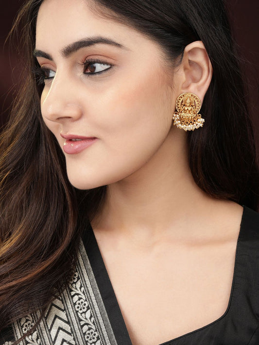Dhiyona RJ Women's Gold-Toned Classic Divine Lakshmi Studs Earrings
