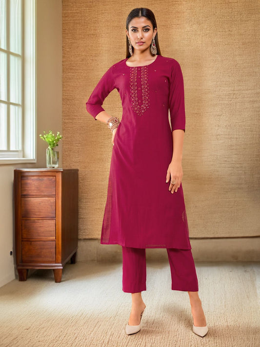 Dhiyona SO Women's Ethnic Motifs Yoke Design Regular Kurta with Trousers