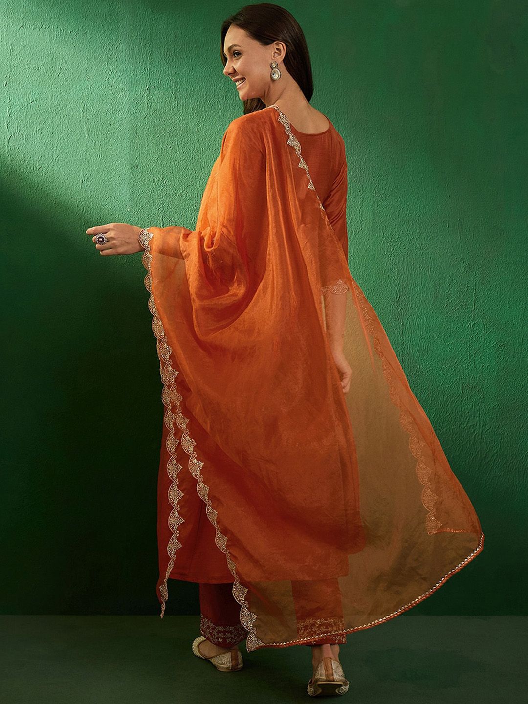 Dhiyona SN Women's Embroidered Boat-Neck Kurta With Trousers & Dupatta