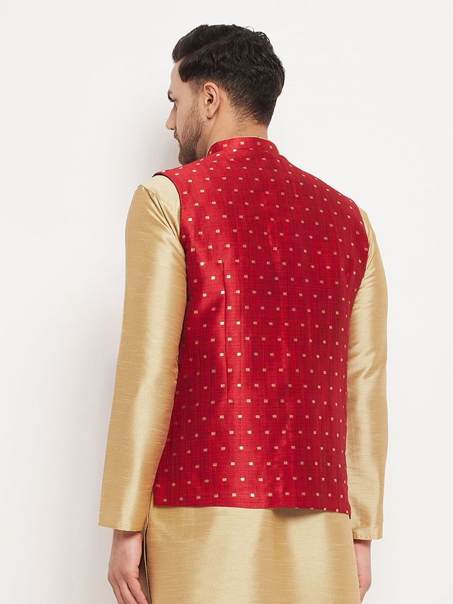 Men's Maroon Silk Blend Straight Nehru Jacket