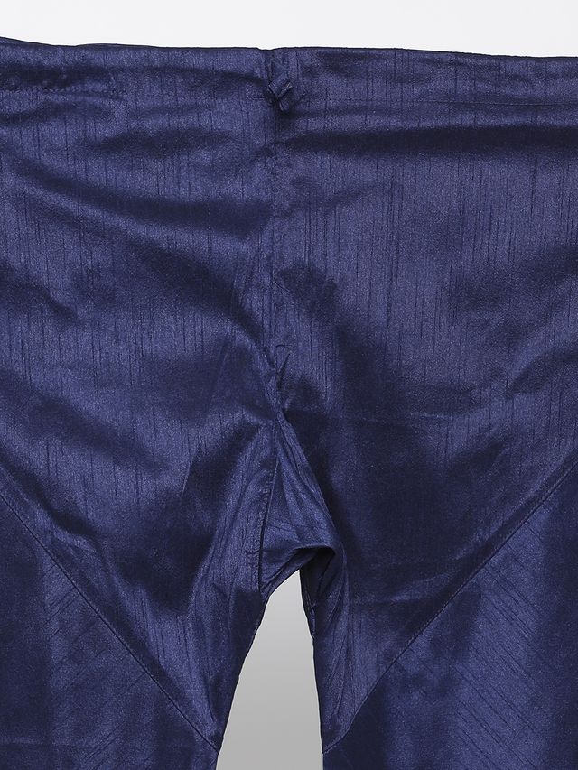 Men's Dark Blue Silk Blend Straight Jacket Kurta and Pyjama Set
